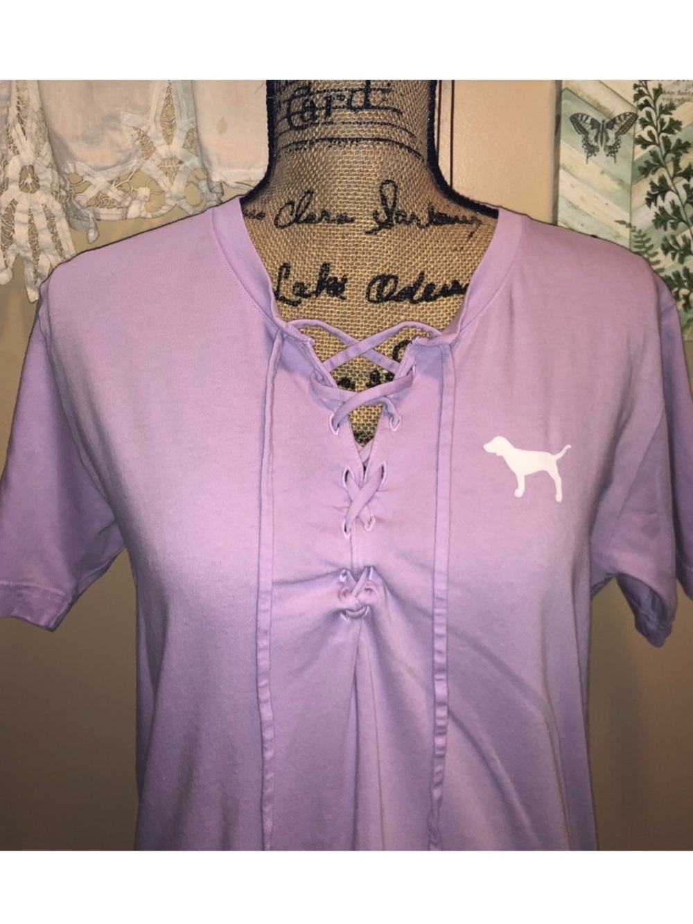🏷️VS PINK~Lightweight Short Sleeve Lace up Tee